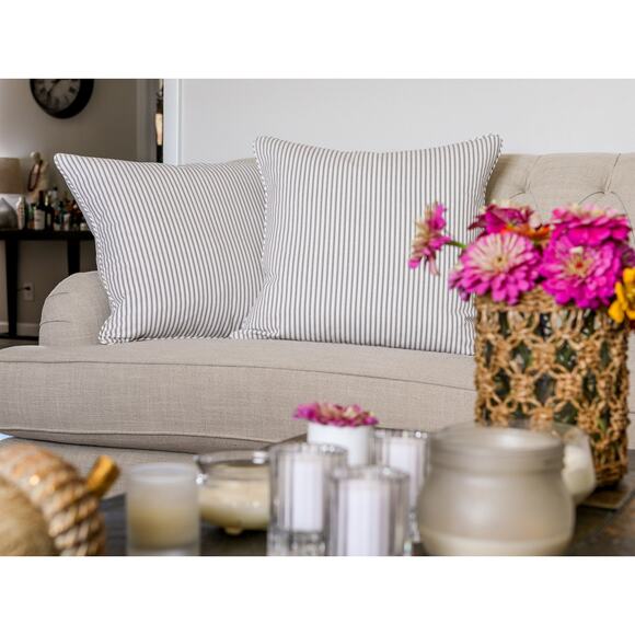 Handmade Pillow COVER ONLY Beige Ticking Stripe Farmhouse Cottage Decor 22x22 - Picture 4 of 5